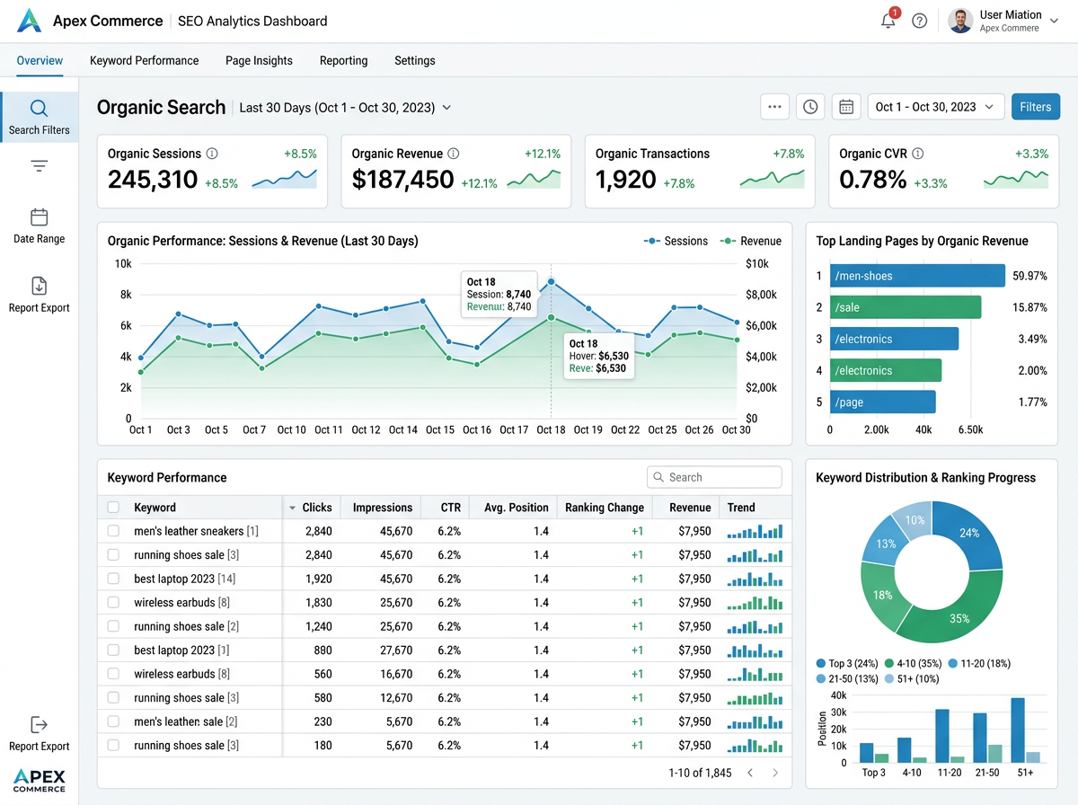 Search engine organic analytics growth performance charts