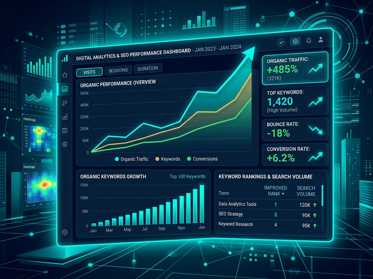 Search engine visibility analytics showing upward performance trends